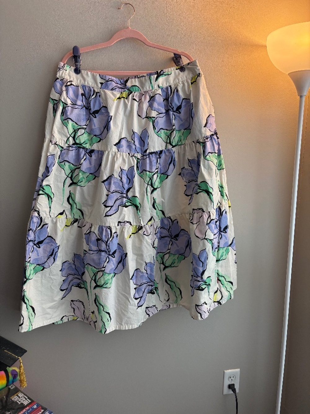 A New Day Floral A-Line Midi Skirt XXL Purple Flower Print
